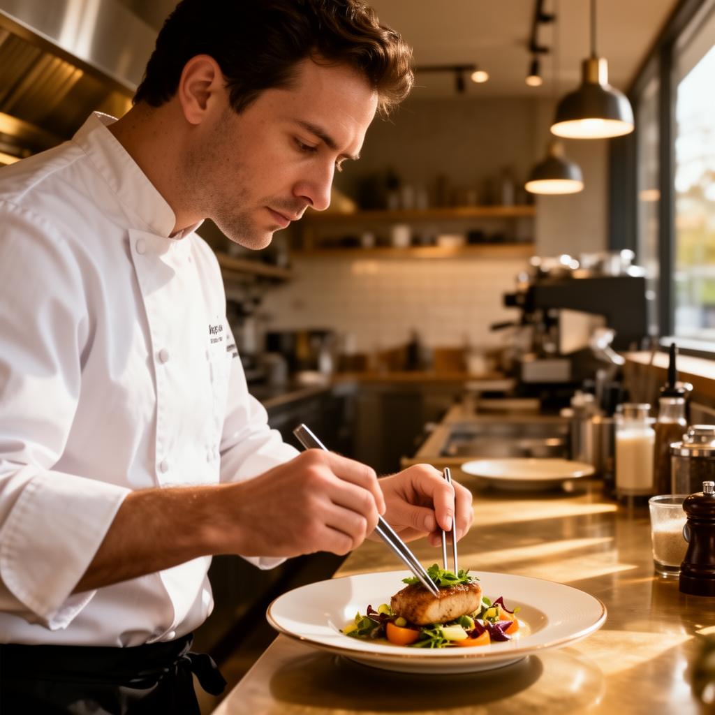 Chef plating with care in the Butter & Yolk kitchen