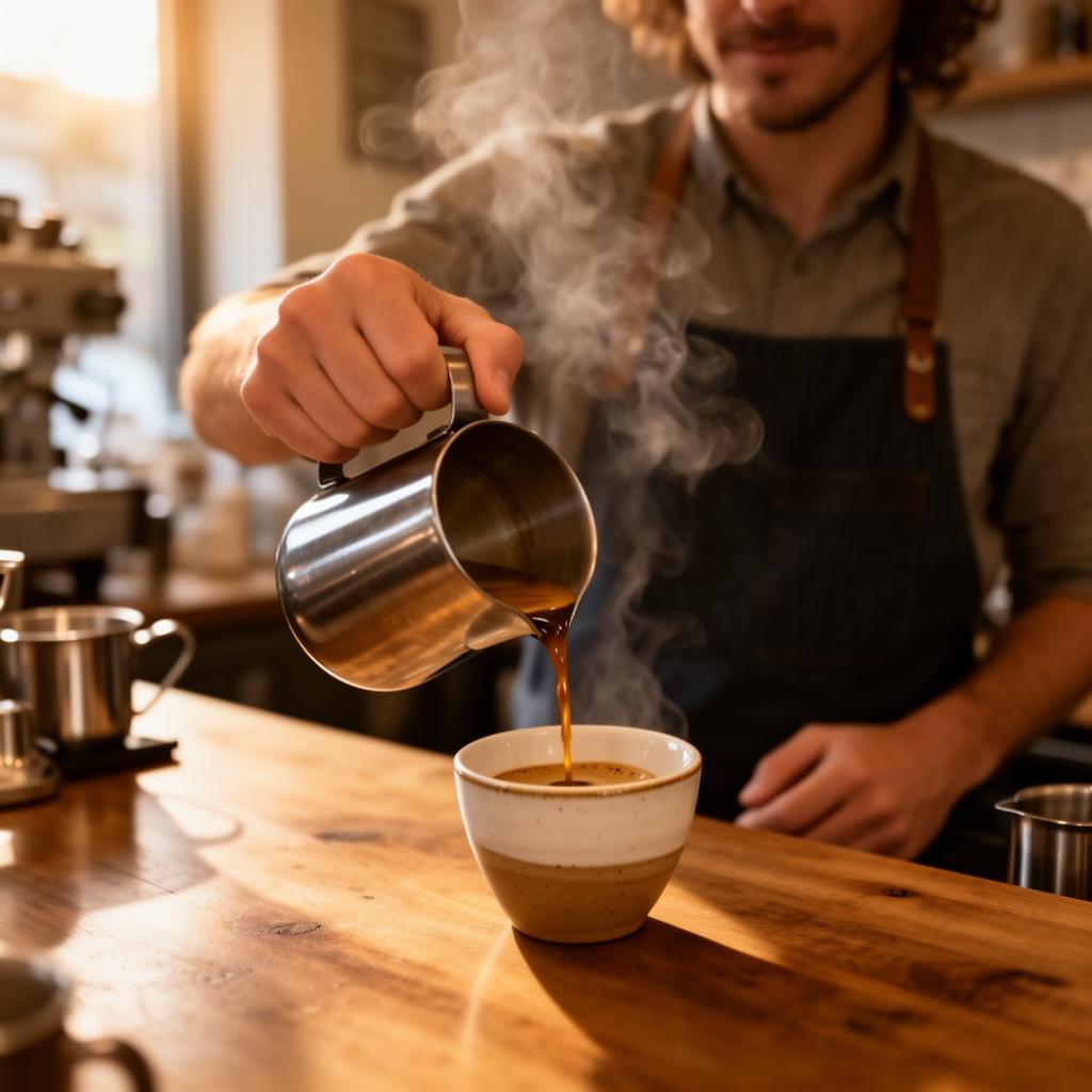 Barista pouring espresso