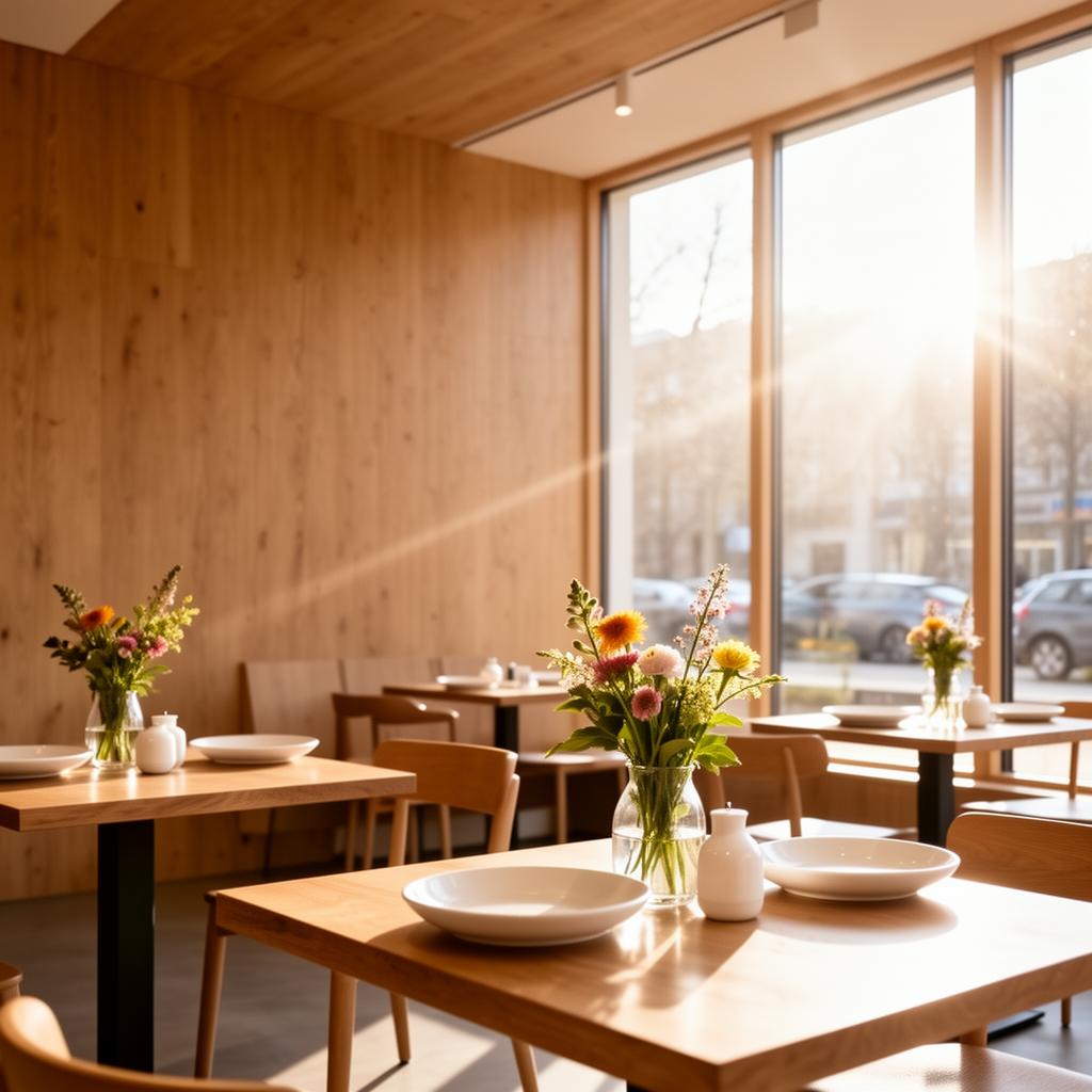 Sunlit café interior during brunch